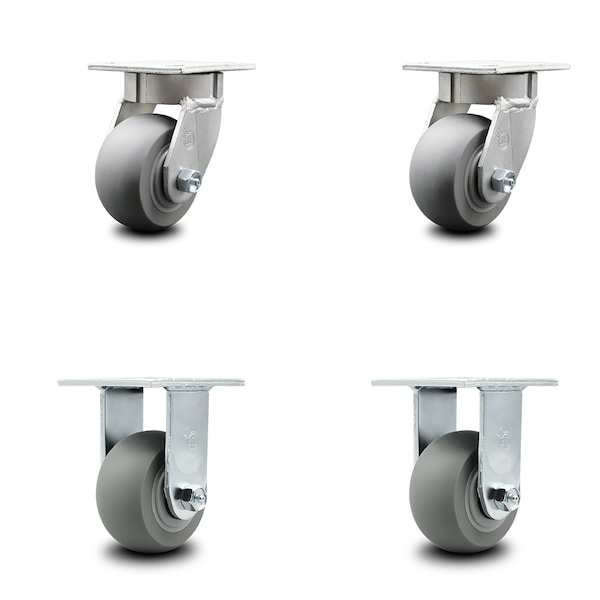 4 Inch Kingpinless Thermoplastic Rubber Wheel Swivel Caster Swivel 2 Rigid, 2PK